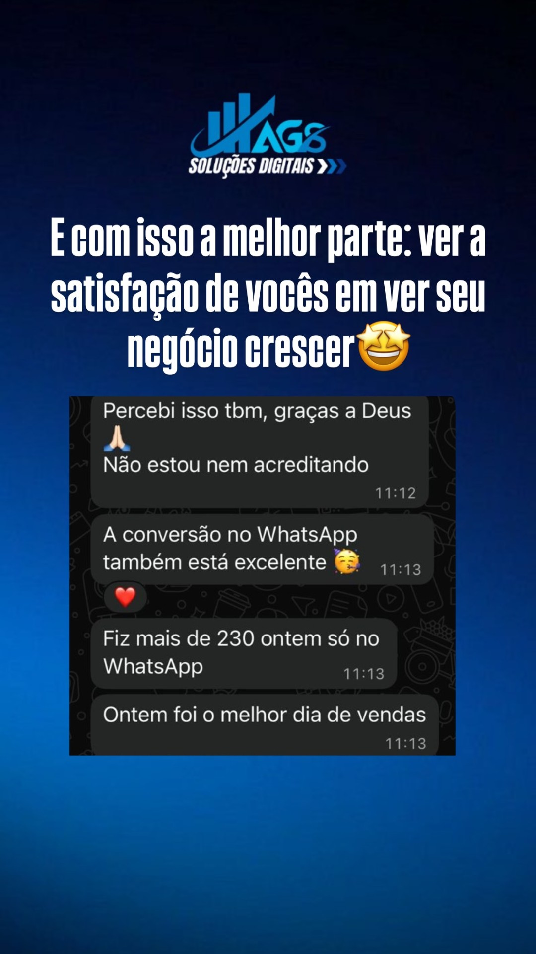Melhor dia de vendas — mais de 230 conversas no WhatsApp